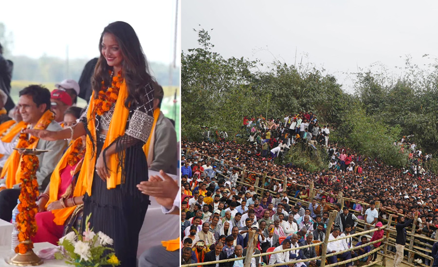 नेपाल आएकी महाकुम्भकी ‘भाइरल गर्ल’लाई हेर्न हजारौं ओइरिए